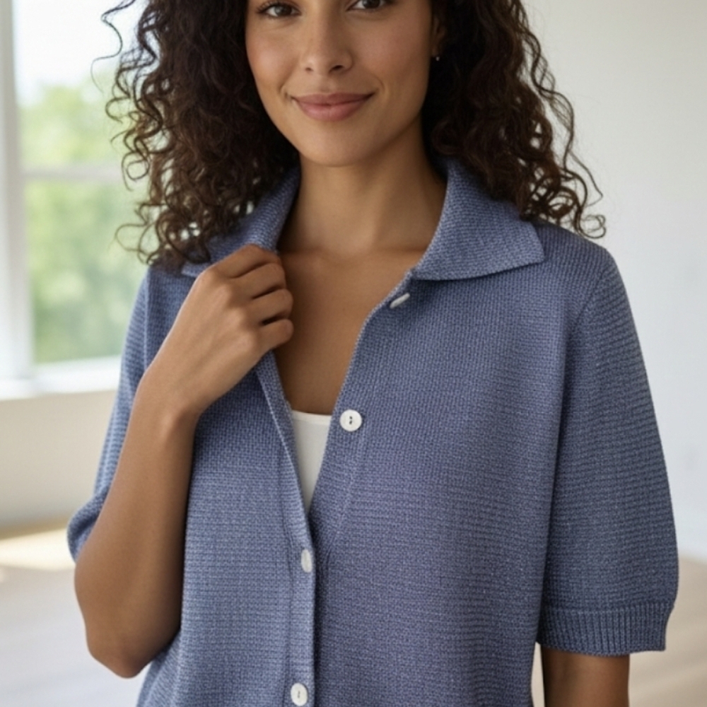ZARA periwinkle Blue Button-Up Knit Cardigan